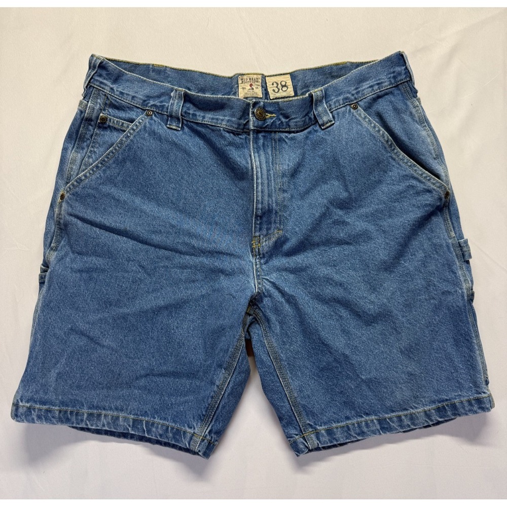 RedHead Carpenter Shorts Mens 38 Blue Denim Cotton Hammer Loop Rugged Workwear
